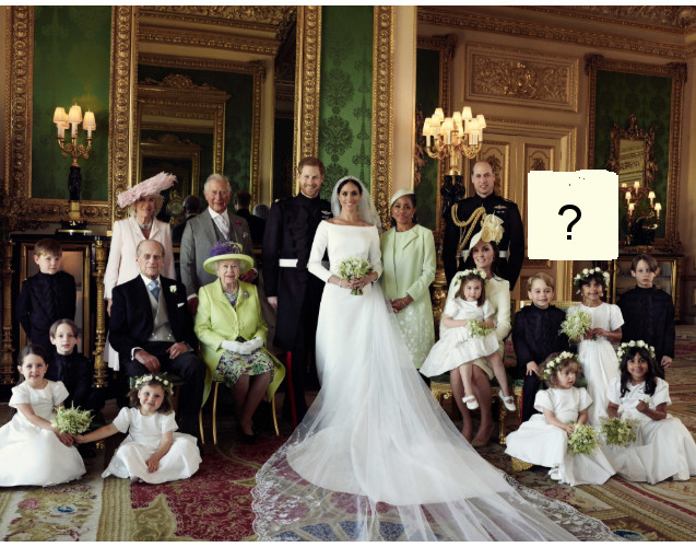 An official royal wedding photo with empty space highlighted